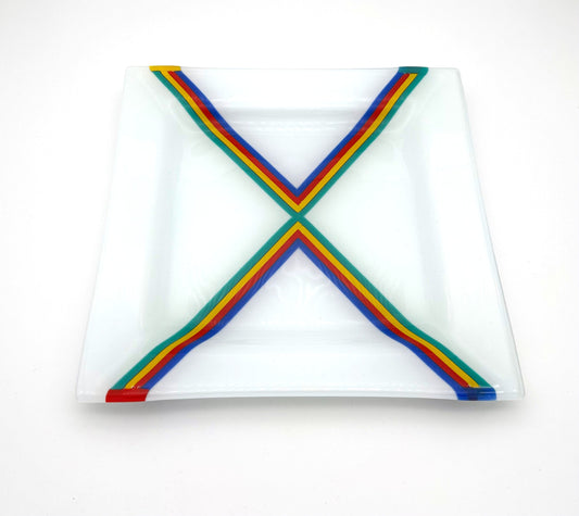 Square Rimmed Dish Large Rainbow X