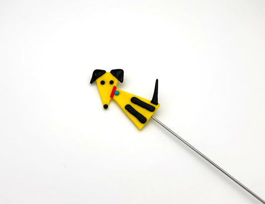 Staked Garden Art Yellow Dog with Black Ears