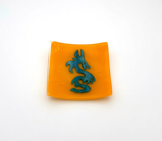 Square Dish Marigold and Blue Dragon