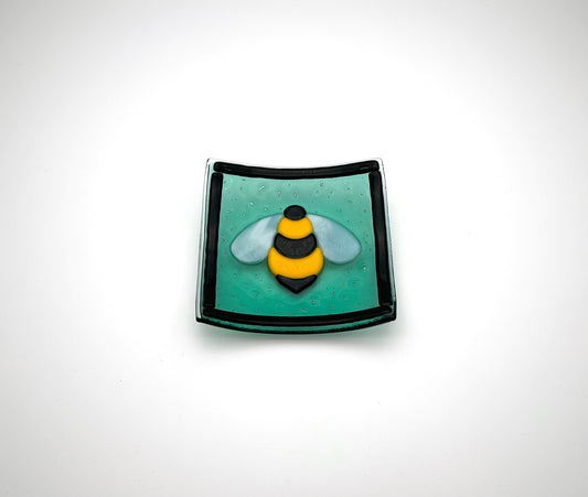 Square Dish Sea Foam Blue with Bumble Bee