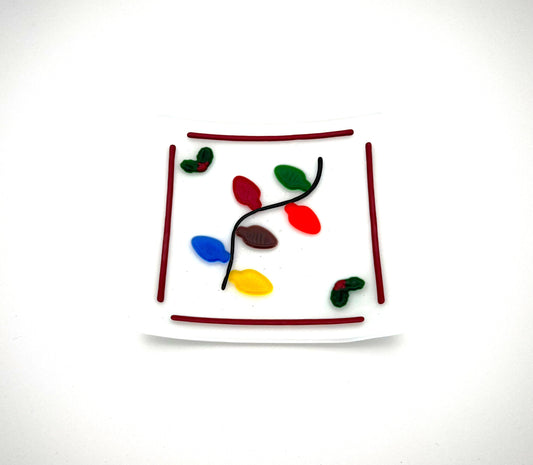 Square Dish Large White with Christmas Lights