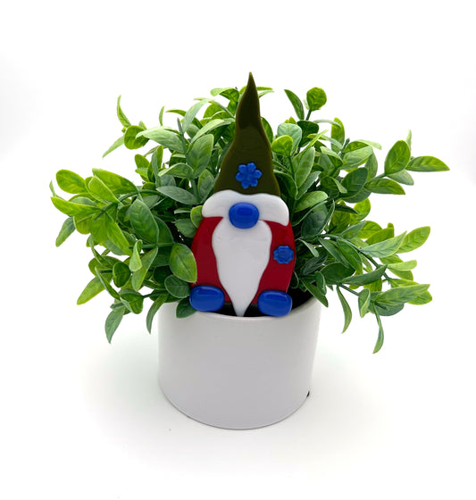 Garden Art Gnome Red Green Flower on Cap