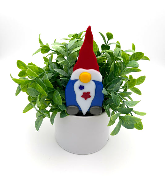 Garden Art Gnome Blue Red Stars on Beard