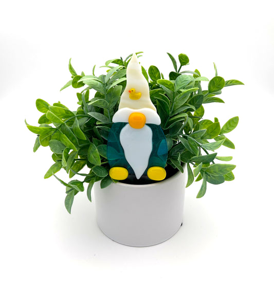 Garden Art Gnome Turquoise Cream Duck on Cap