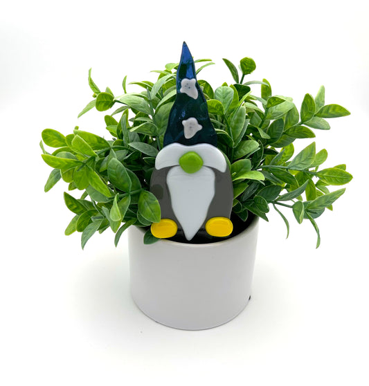 Garden Art Gnome Gray Blue Cap with Ghosts