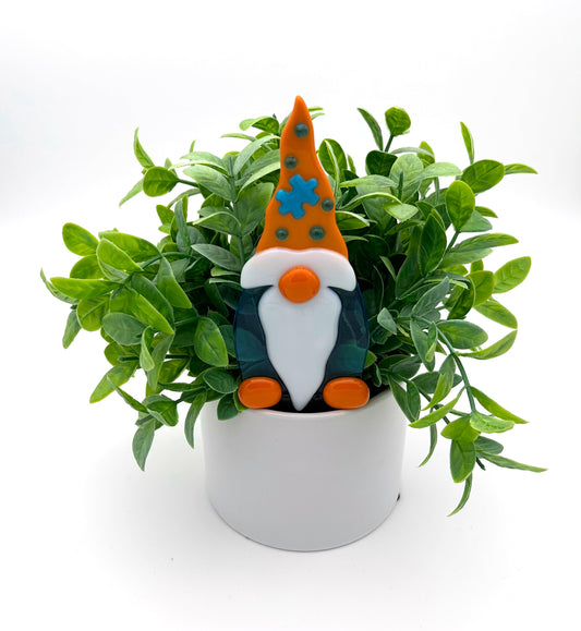 Garden Art Gnome Blue Orange Cap with Puzzle Piece