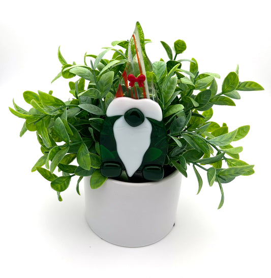 Garden Art Gnome Green Fiesta Glass Cap with Bow