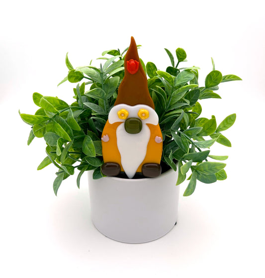 Garden Art Gnome Yellow Gold Cap with Tulip