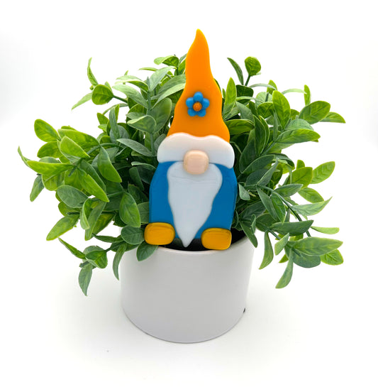 Garden Art Gnome Blue Yellow Cap with Flower
