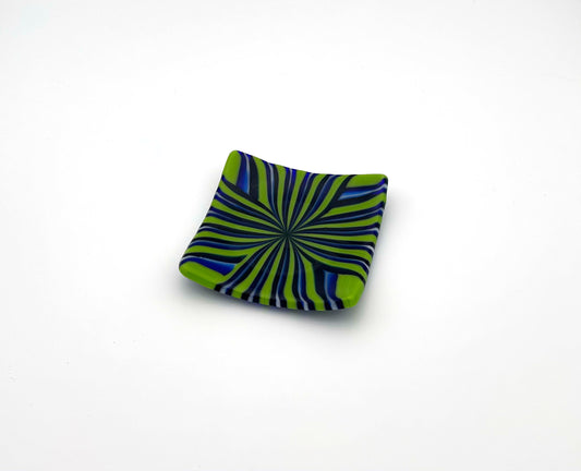 Square Dish Green Blue and White