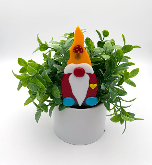 Garden Art Gnome Red Gold Cap with Mushroom