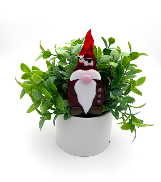 Garden Art Gnome Red Red Cap with Cow