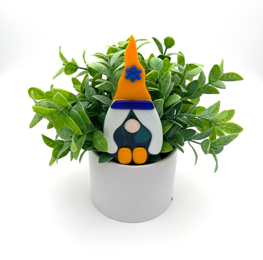Garden Art Gnome Girl Lite Blue Orange Cap with Flower