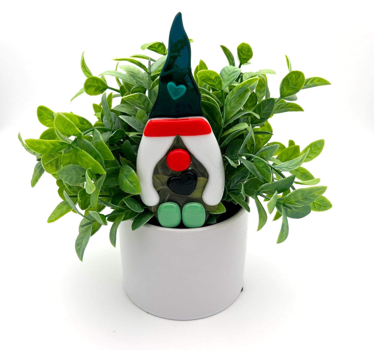 Garden Art Gnome Girl Near Clear Blue Cap with Heart