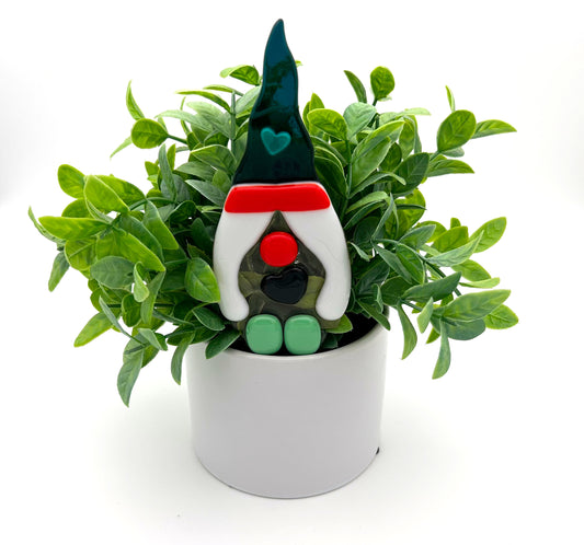 Garden Art Gnome Girl Near Clear Blue Cap with Heart