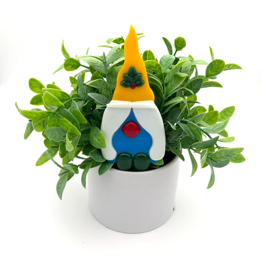 Garden Art Gnome Girl Blue Yellow Cap with Holly