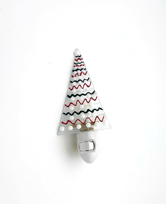 Night Light Medium Tree Green Red Garland White Balls