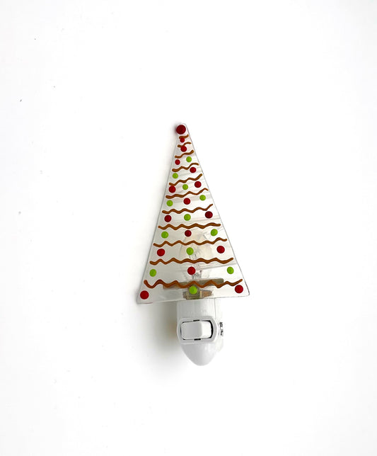 Night Light Medium Tree Gold Garland Green Red Balls