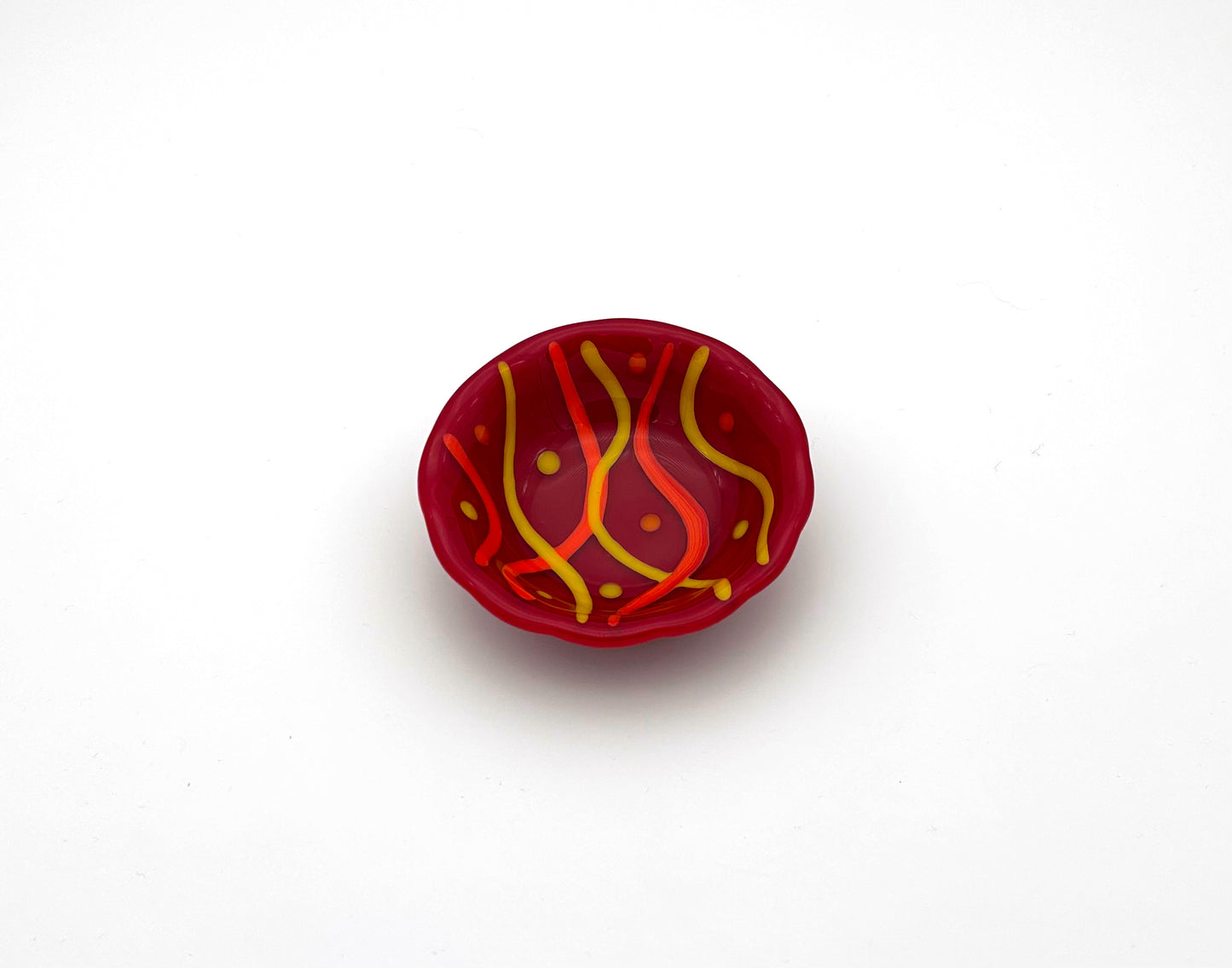 Ruffle Bowl Small Red Opal with Flame and Yellow