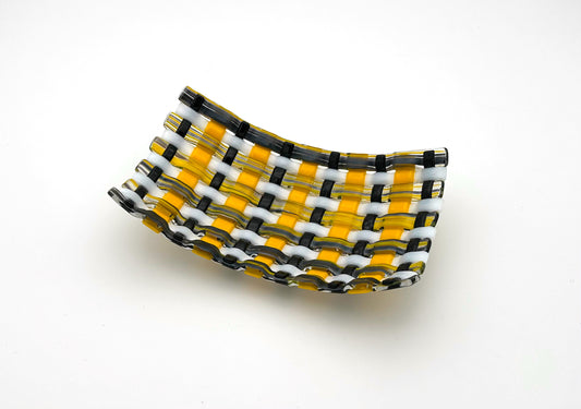Woven Dish Medium Black White Yellow