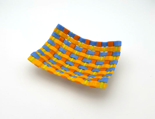 Woven Dish Medium Yellow Orange Blue