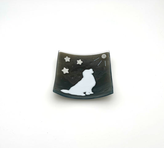 Square Dish Medium Gray Dog Stars Moon