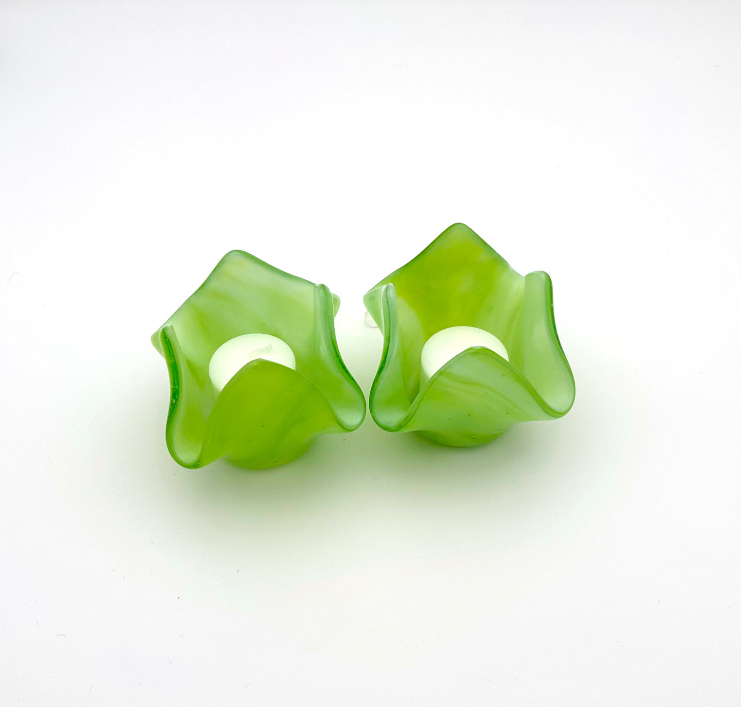 Votive Light Green White Wispy Pair
