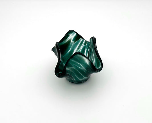 Votive Clear with Green Sparkle Wisps