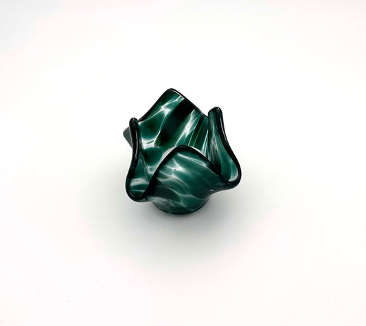 Votive Clear with Green Sparkle Wisps