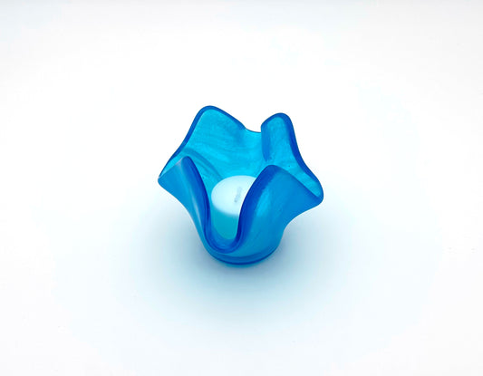 Votive Transparent Bright Blue and White Wispy
