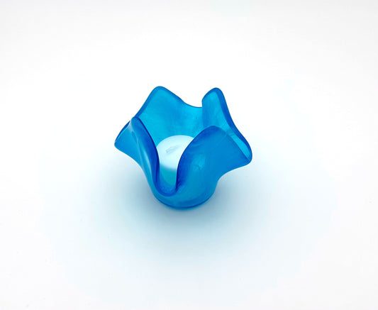 Votive Transparent Bright Blue and White Wispy