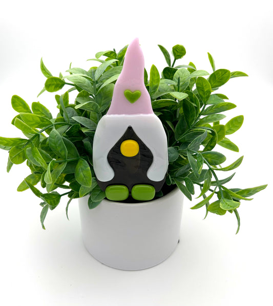 Garden Art Gnome Girl Purple Pink Cap with Green Heart