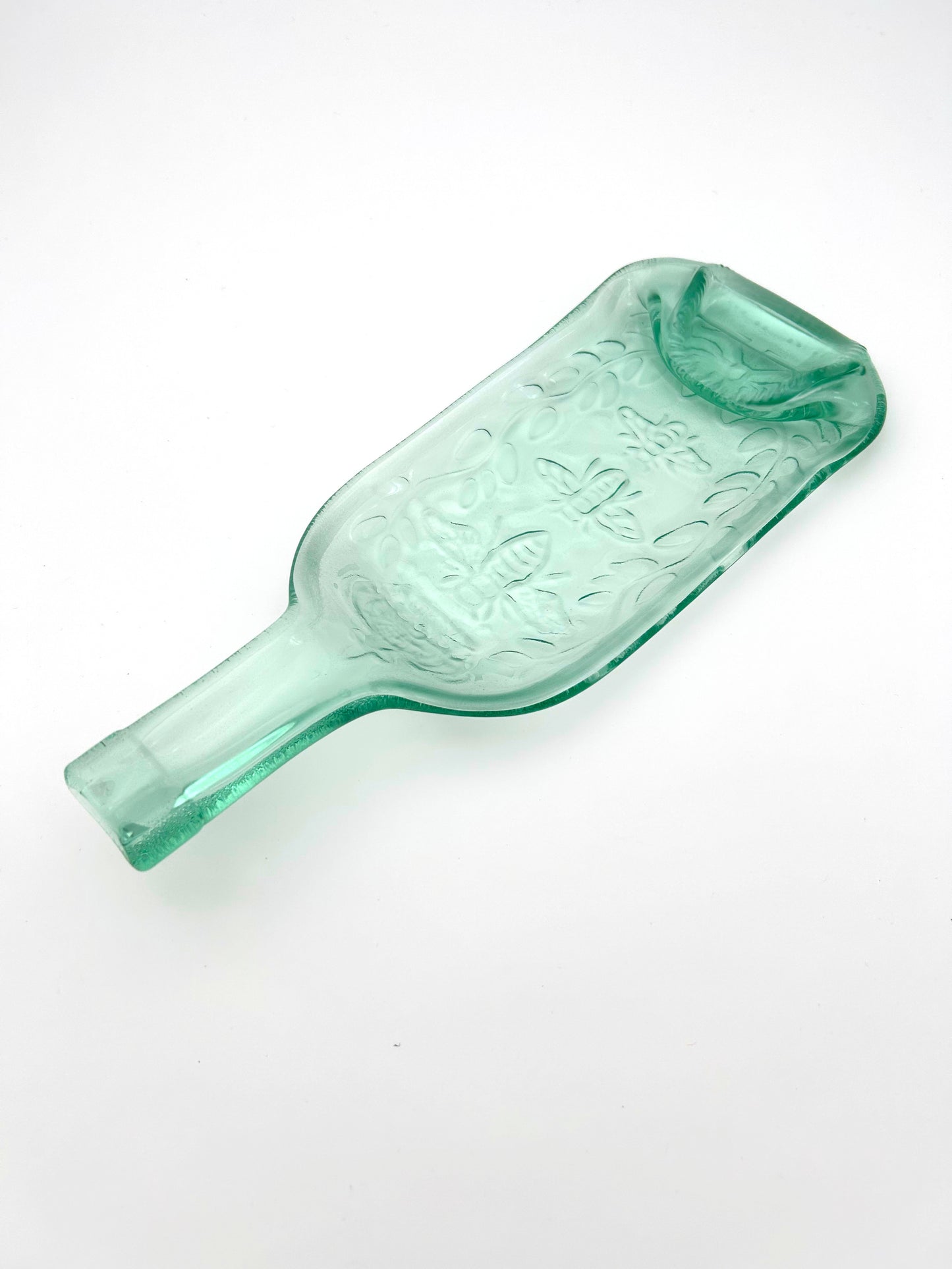 Melted Bottle Tray Light Green with Bumble Bees