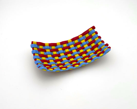 Woven Dish Medium Blue Red and Yellow