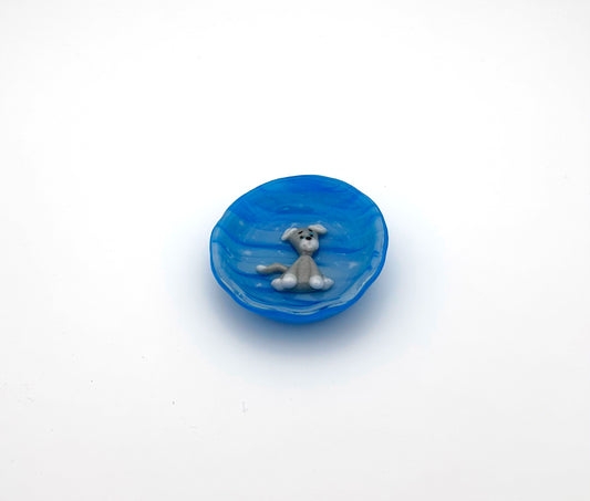 Ruffle Bowl Small Wispy Blue with Gray Dog