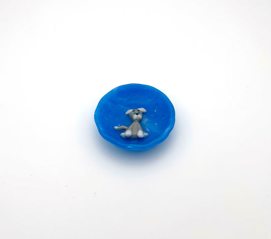 Ruffle Bowl Small Blue with Gray Dog