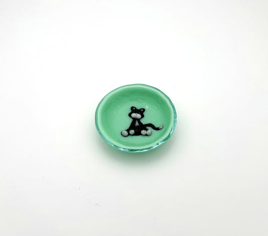 Ruffle Bowl Small Green with Black Cat