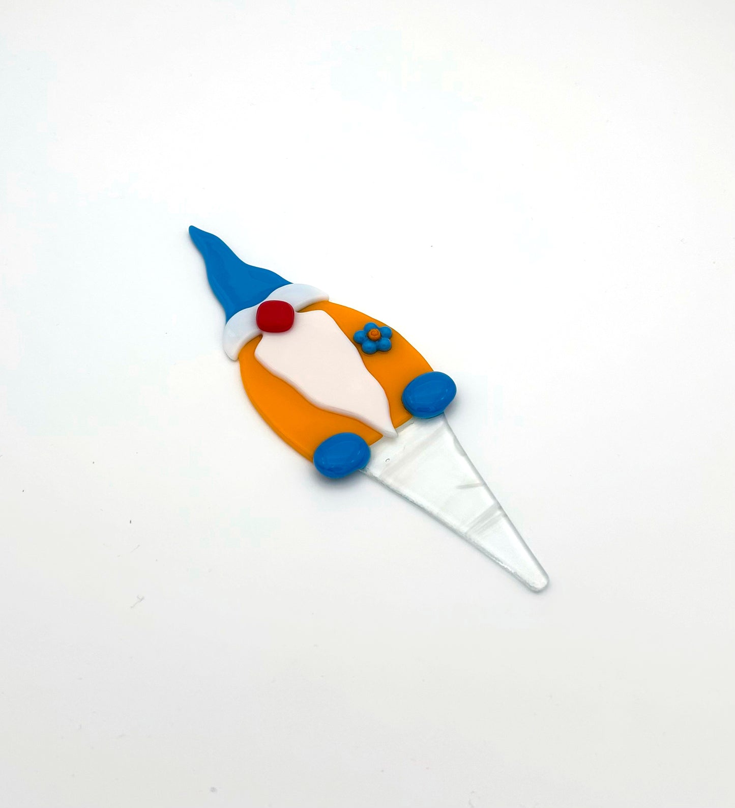 Garden Art Gnome Yellow with Blue Cap Flower on Vest