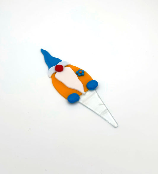 Garden Art Gnome Yellow with Blue Cap Flower on Vest