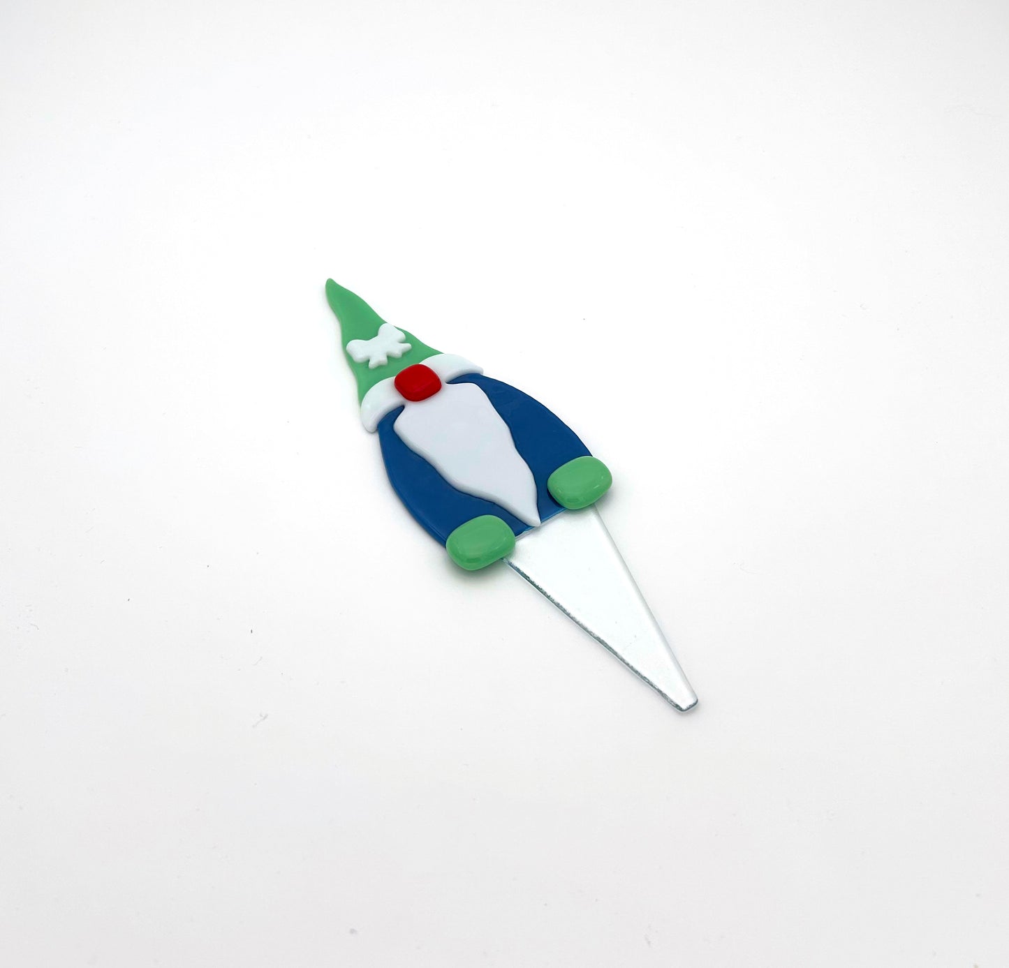 Garden Art Gnome Blue Green Cap with White Bow