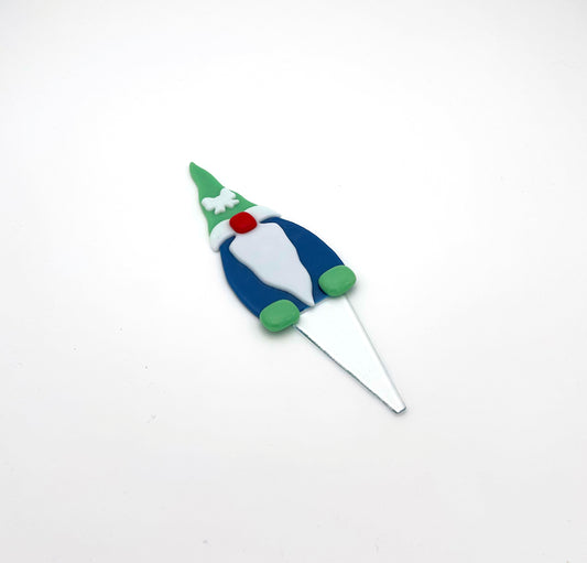 Garden Art Gnome Blue Green Cap with White Bow