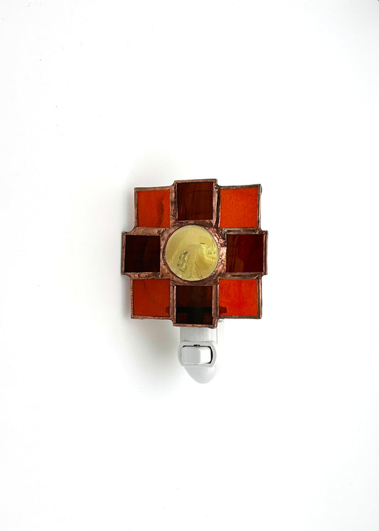 Night Light Stained Glass Brown and Terracotta Squares