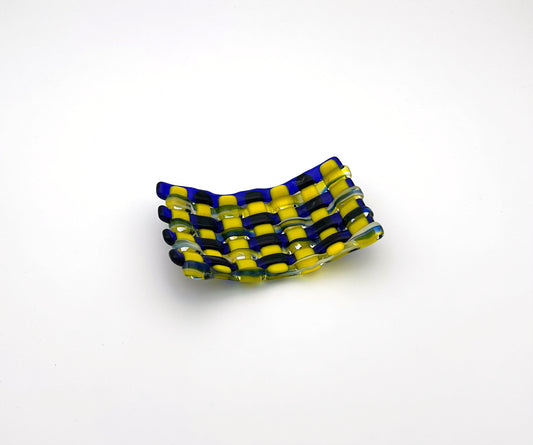 Woven Dish Small Blue Yellow Clear
