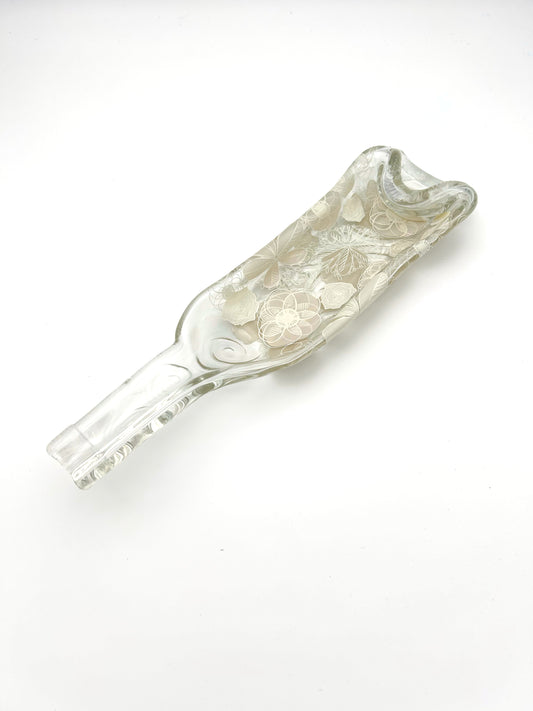 Melted Bottle Tray White Flowers Swirls