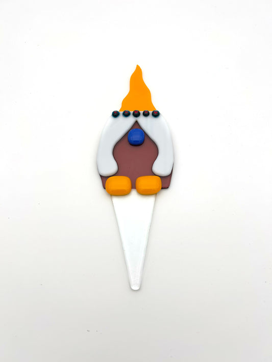 Garden Art Gnome Girl Purple Coat Yellow Hat