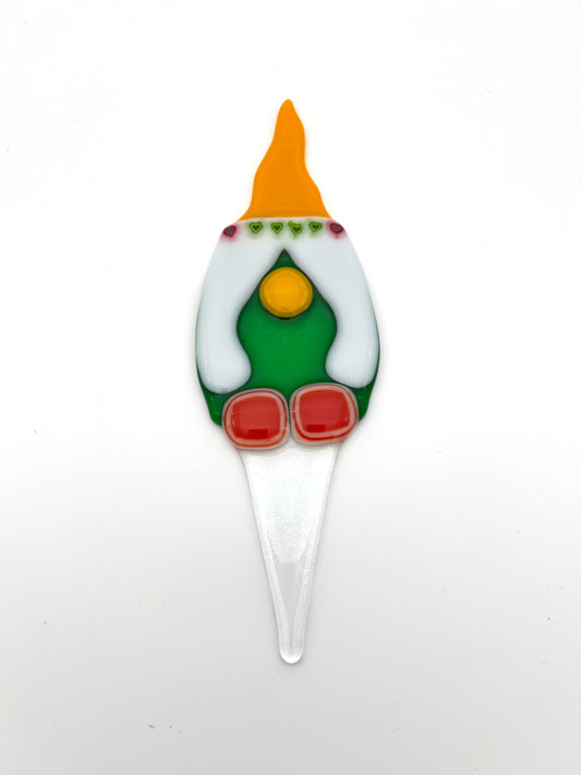 Garden Art Gnome Girl Green Coat Yellow Hat