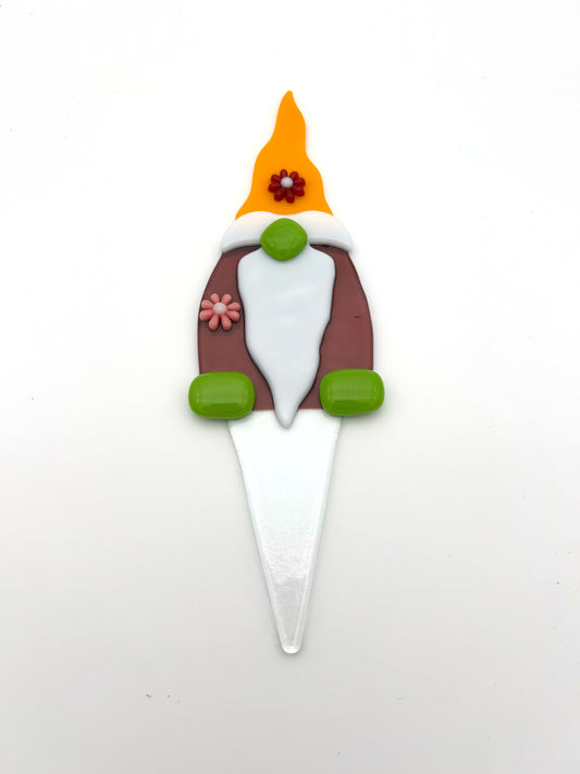 Garden Art Gnome Purple Coat Yellow Hat with Flowers