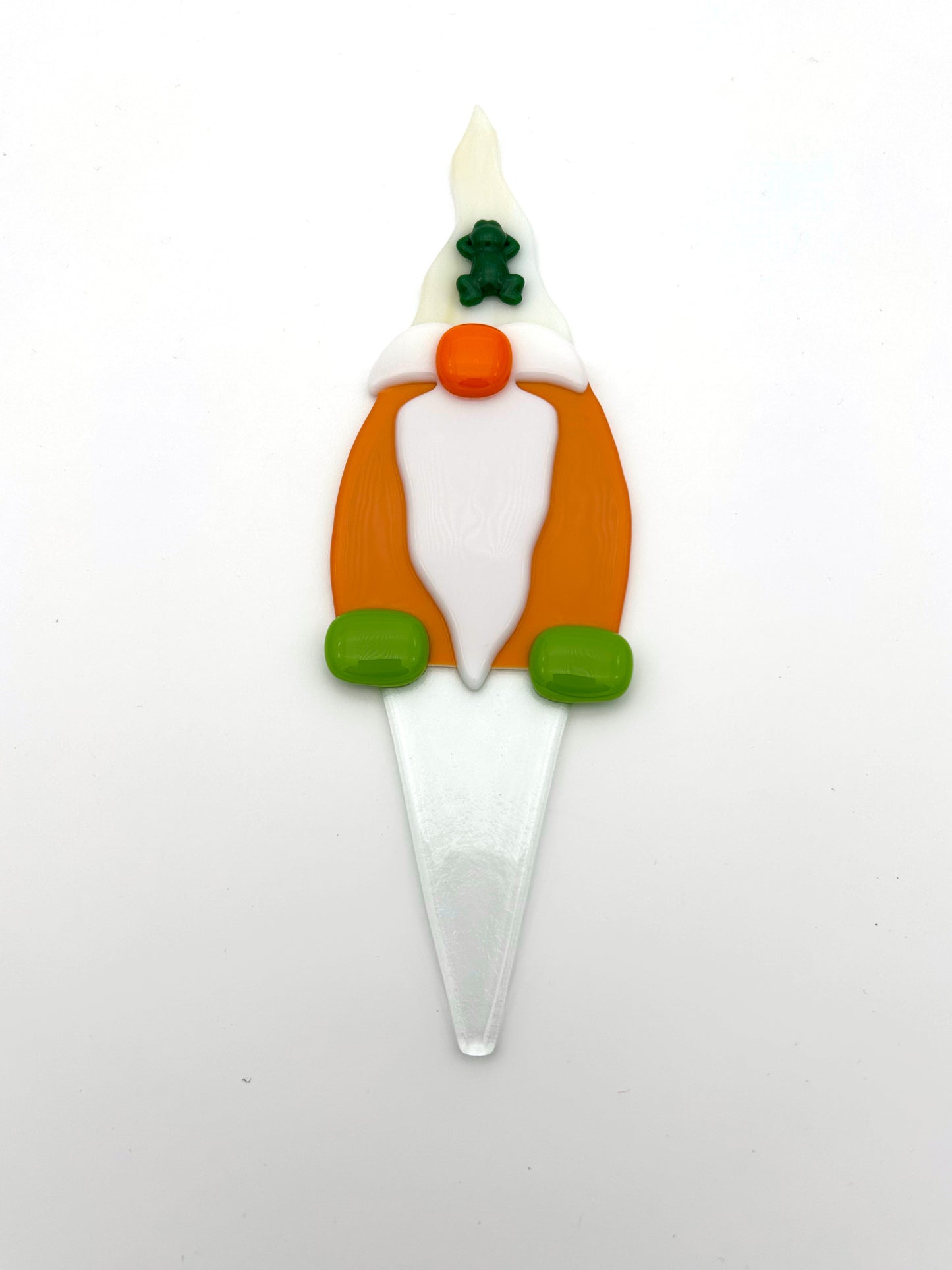 Garden Art Gnome Orange Coat White Hat with Frog