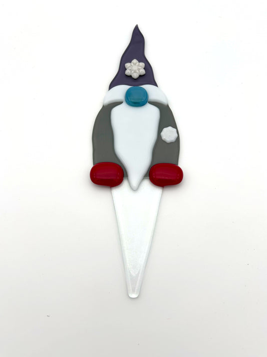 Garden Art Gnome Grey Coat Blue Hat with Snowflake