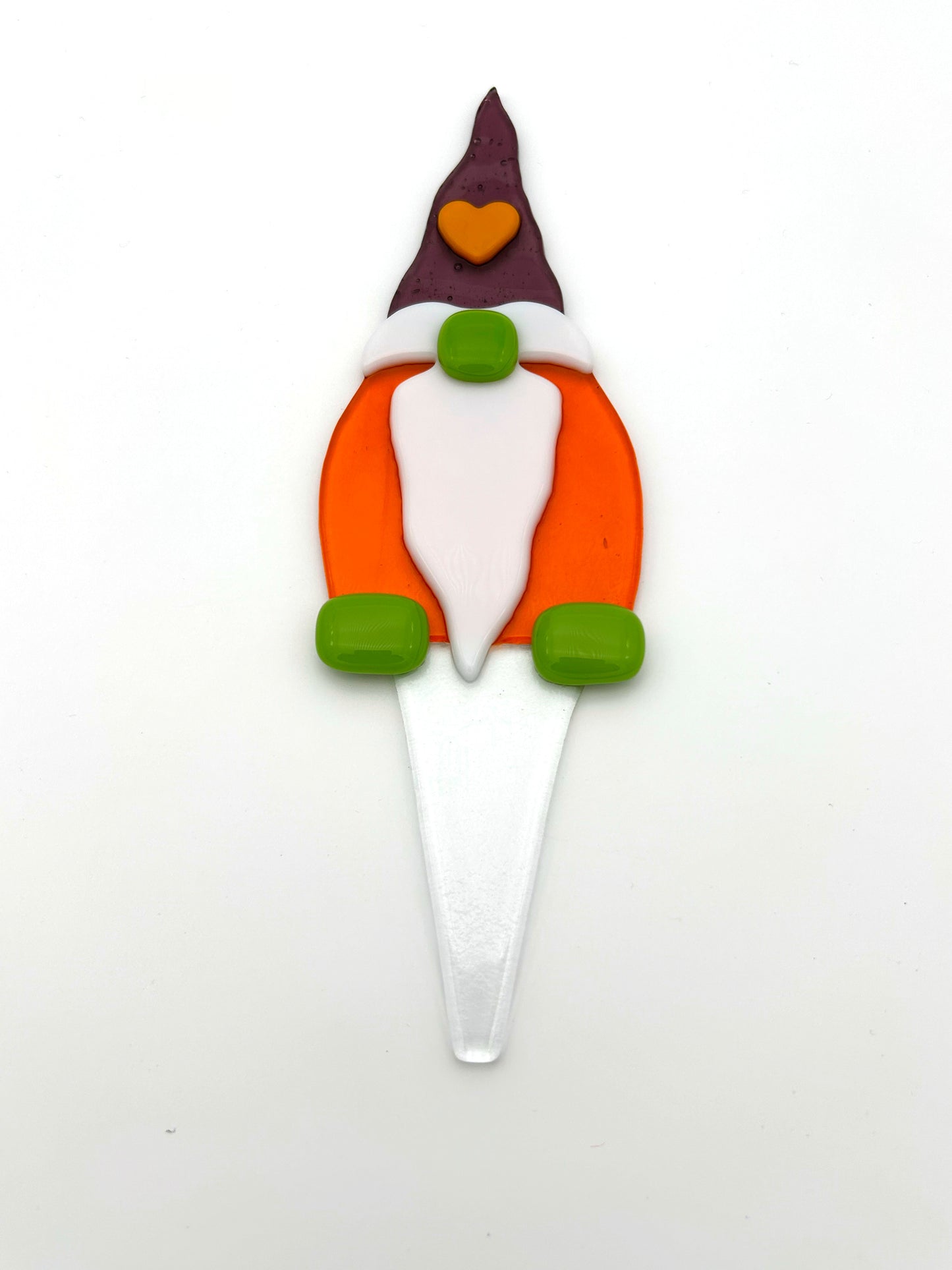 Garden Art Gnome Orange Coat Purple Hat with Orange Heart